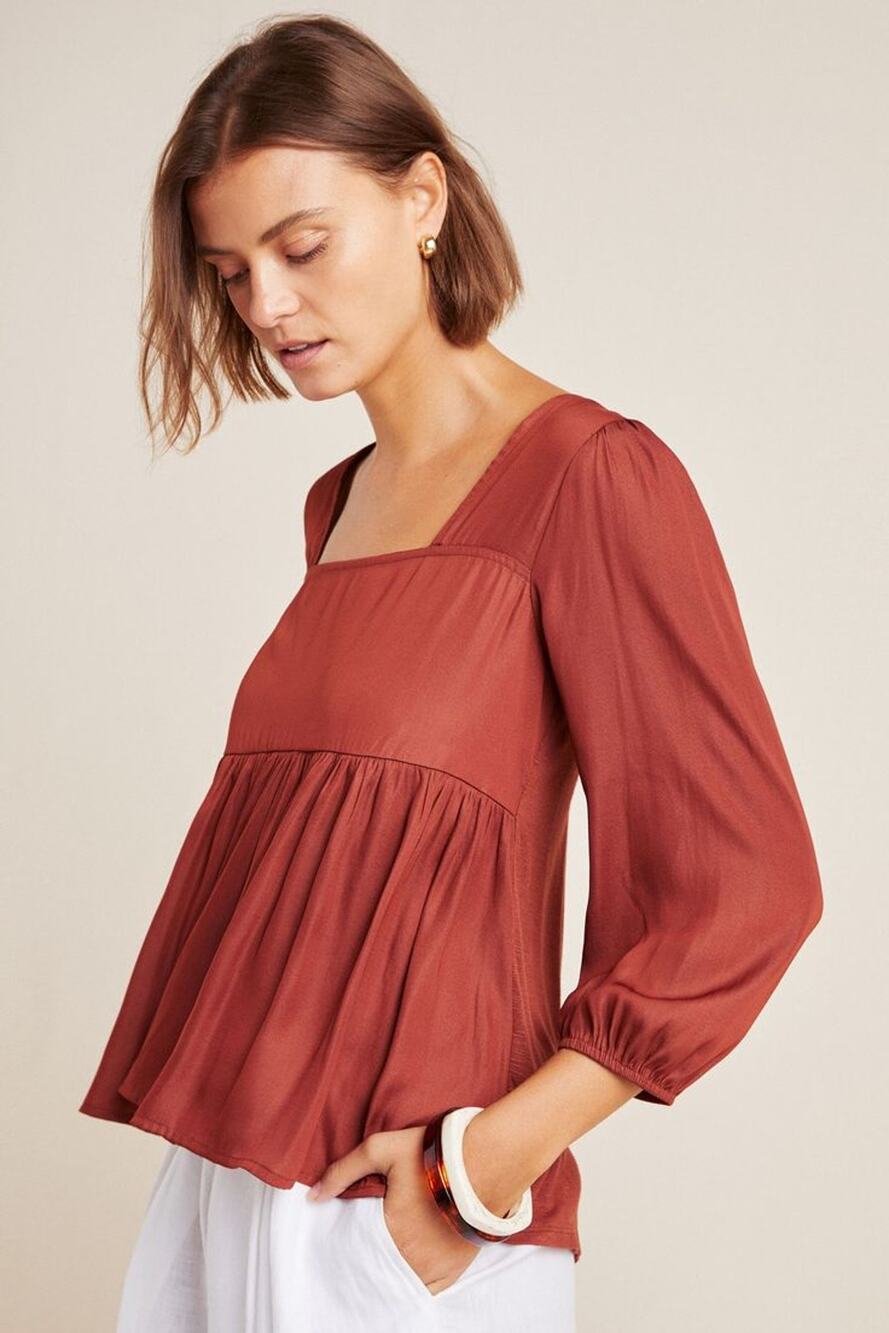Anthropologie Dolan Left Coast Cherie Babydoll Top in Terracotta S